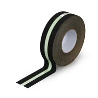 Taśmy izolacyjne i naprawcze - Taśma antypoślizgowa, fotoluminescencyjna, 50 mm x 18,3 m, czarny z białym paskiem - miniaturka - grafika 1