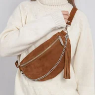 Nerki - Nerka Damska Skóra Naturalna Zamsz z Łańcuszkiem Brązowa Nevada Belveder - miniaturka - grafika 1