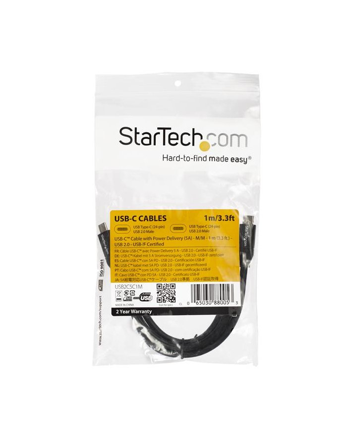 startech 1M 3FT USB C CABLE W/ 5A PD/. USB2C5C1M