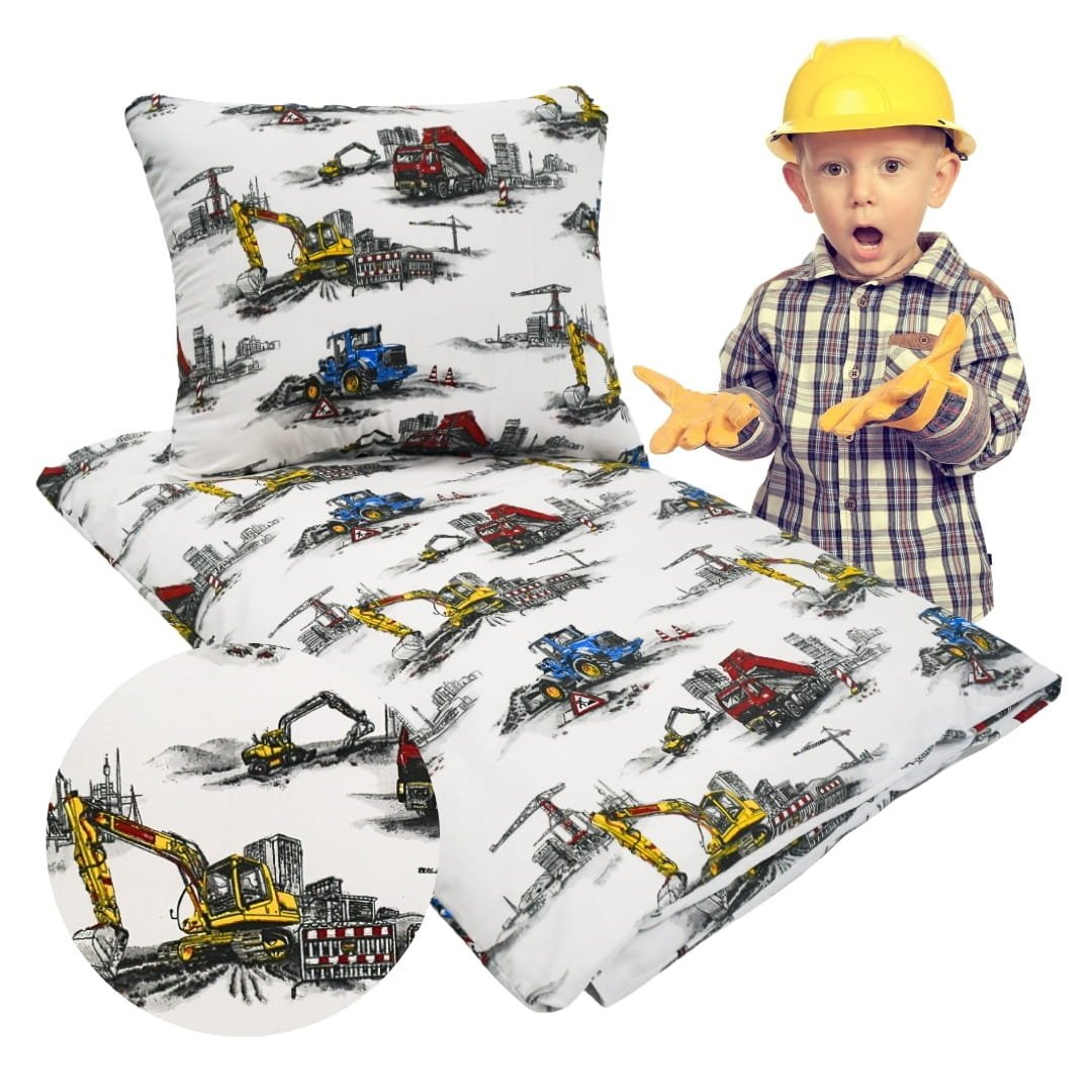 Komplet Pościeli Dziecięcej 100x135 + 50x60 Maszyny Budowlane 100% Bawełna Polski Producent