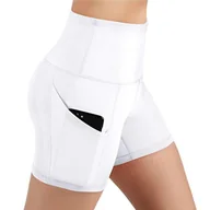 Spodenki rowerowe - Damskie spodenki rowerowe z wysokim stanem z 2 bocznymi kieszeniami Workout Running Yoga Shorts do ćwiczeń jogi Biały M - miniaturka - grafika 1