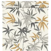 Tapety - Tapeta liście beżowo-szara winylowa na flizelinie - miniaturka - grafika 1