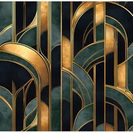 Fototapety - Fototapeta Art Deco Złoty Linie Zielony 350x250 cm Tapeta Do Sypialni Salonu Kuchni Na Flizelinie - miniaturka - grafika 1