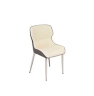 Krzesła - KRZESŁO tapicerowane kremowa skóra szare boki srebrne nogi styl glamour - miniaturka - grafika 1