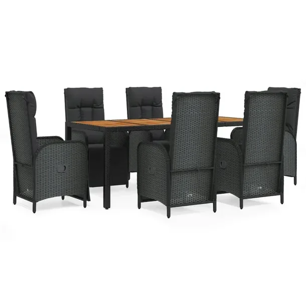 Zestaw mebli ogrodowych rattan PE czarny 6 krzeseł + stół 190x90 cm