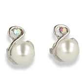 Kolczyki - Klipsy do uszu z perełką i cyrkonią srebrne - miniaturka - grafika 1