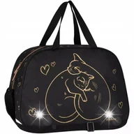 Torby sportowe - Torba Sportowa Szkolna Na Basen Wf Dla Dziewczynki Czarna Kotki Złote Serce - miniaturka - grafika 1