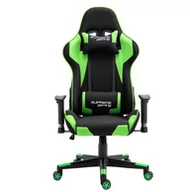 Fotele gamingowe - Fotel Gamingowy z Tkaniny PlayMaker czarno-zielony z pełną regulacją - miniaturka - grafika 1