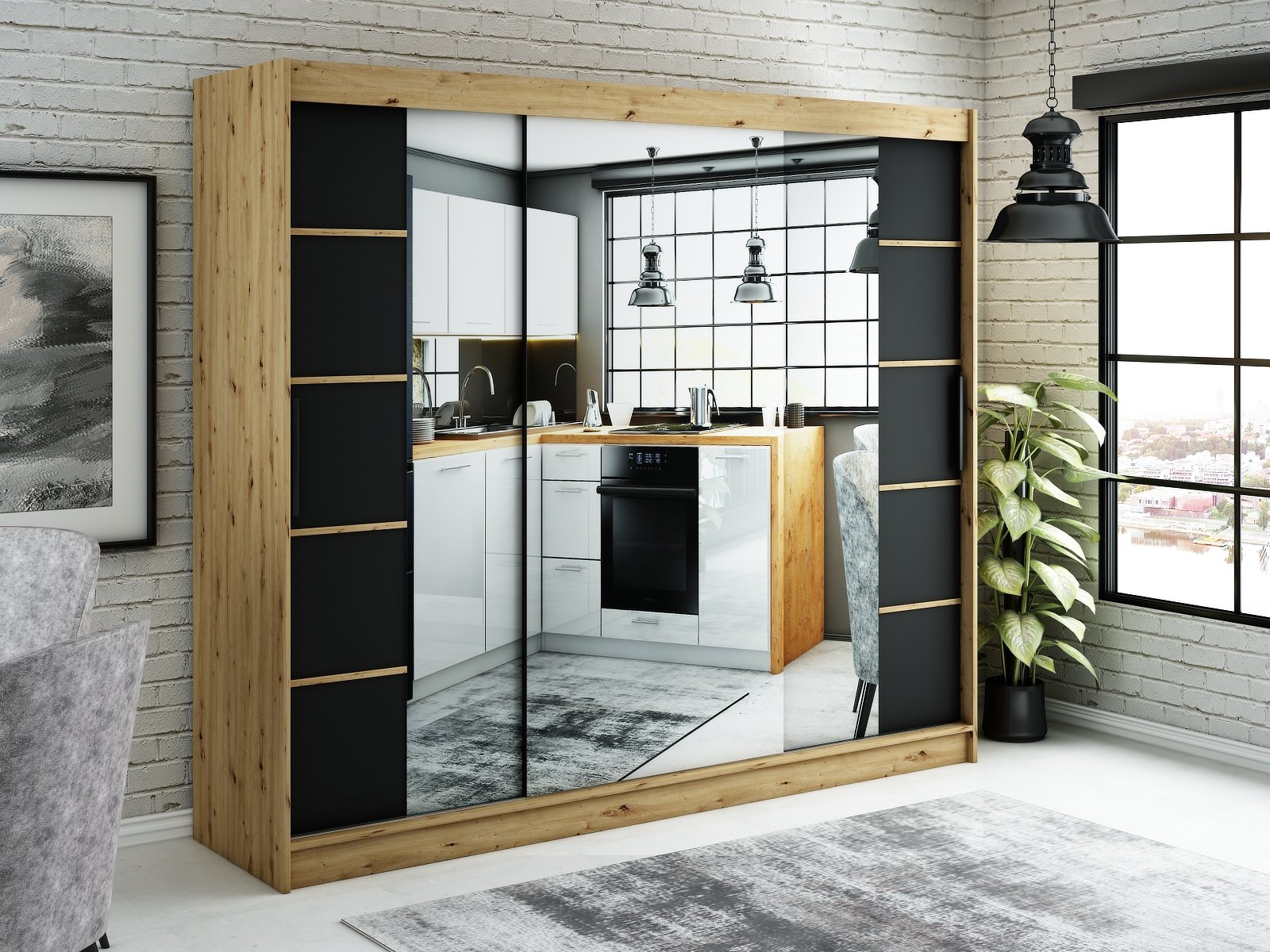 MINIO szafa 250 cm LETO V4 czarny mat / dąb Artisan