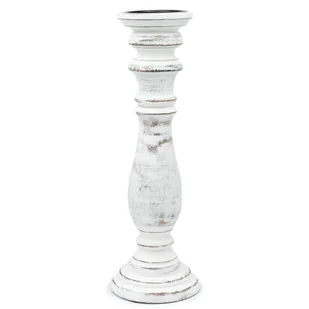Duży Klasyczny Świecznik - Whitewash 37X10 Cm, Drewniany Biały Świecznik, Z Drewna Mango - Świeczniki - miniaturka - grafika 1