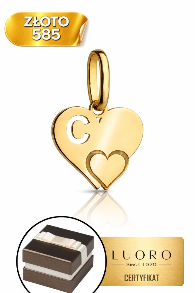ZAWIESZKA ZŁOTA 585 14K LITERKA C SERCE 1 CM DELIKATNA ELEGANCKA