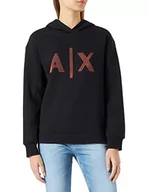 Bluzy damskie - Armani Exchange Damska bluza z kapturem z logo Maxi z przodu, Czarny, XL - miniaturka - grafika 1
