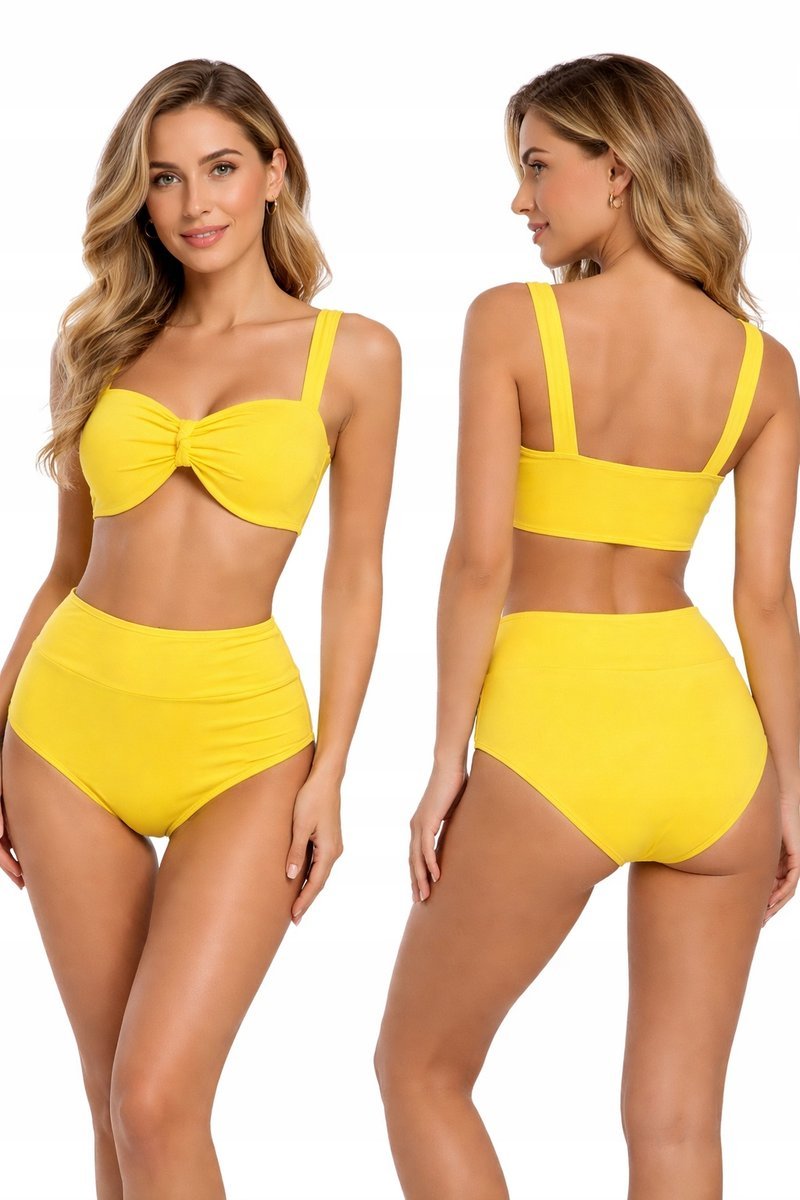 ŻÓŁTY STRÓJ KĄPIELOWY DAMSKI – WYSOKI STAN, MODELUJĄCY, KOKARDKA, BIKINI