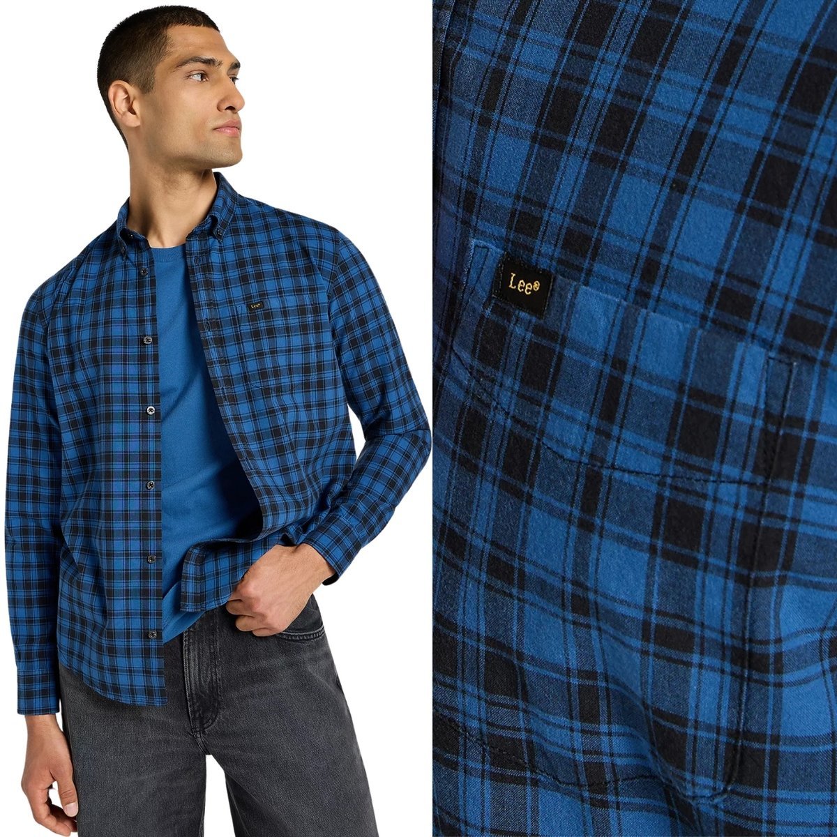 Lee Button Down Blue Niebieska Bawełniana Koszula W Kratkę Regular M