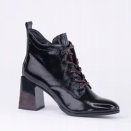 Botki damskie - Botki damskie GOODIN GD-FL2209 obcas skóra eko lakier ocieplane czarne 39 - miniaturka - grafika 1