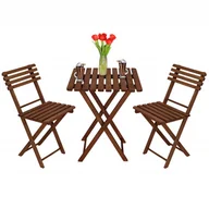 Meble ogrodowe - Zestaw mebli ogrodowych drewnianych na balkon składany komplet stół i 2 krzesła impregnowane - miniaturka - grafika 1