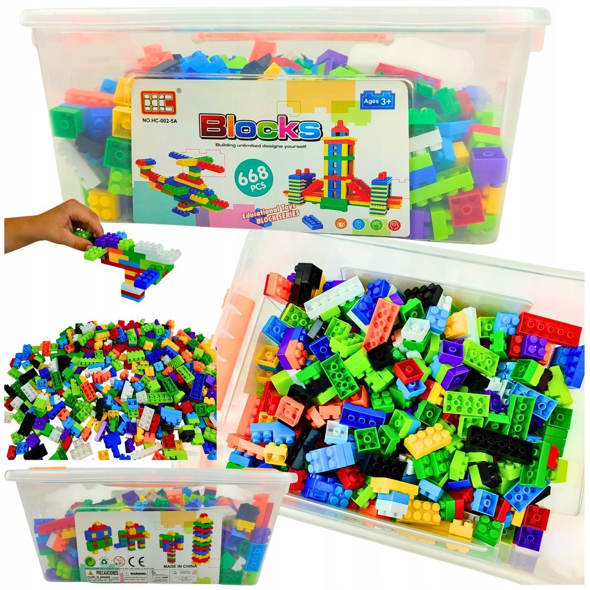 KLOCKI KONSTRUKCYJNE UKŁADANKA BASIC CEGŁY ZESTAW 668 ELEMENTÓW POJEMNIK 3+