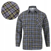 Koszule męskie - KOSZULA FLANELOWA męska robocza szara w kratę Przewiewna 100% Bawełna r. M - miniaturka - grafika 1
