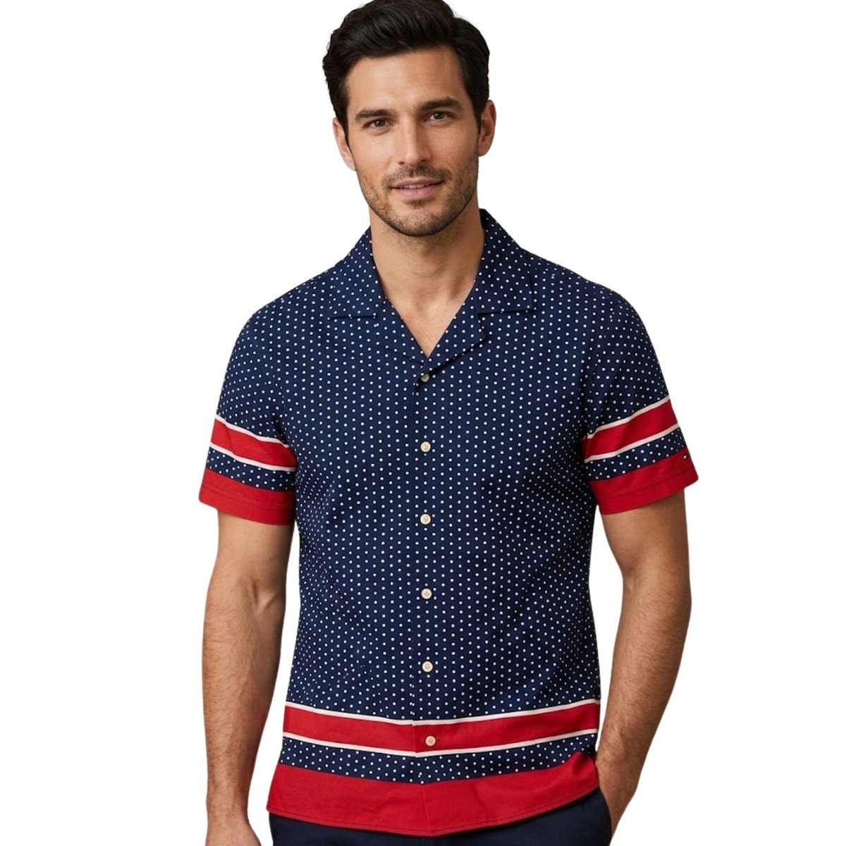 Koszula męska Tommy Hilfiger bawełniana w groszki z krókim rękawem-M