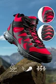 Buty trekkingowe damskie - Czerwone buty trekkingowe damskie z czarnymi dodatkami sznurowane softshell Casu B2115-4 - miniaturka - grafika 1