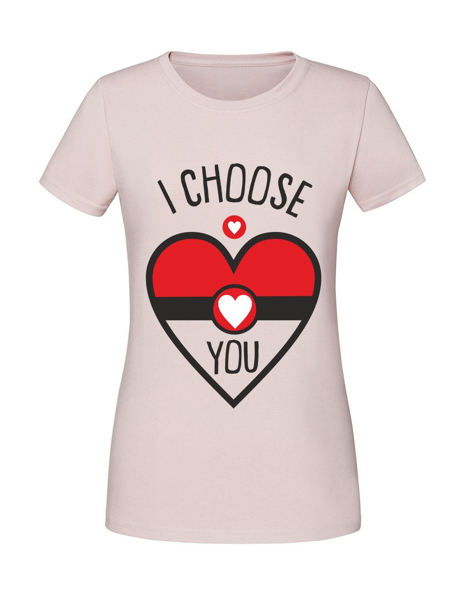 Damska koszulka z nadrukiem - I choose You v2 Pudrowy Róż XL