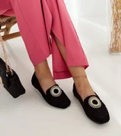 Mokasyny damskie - Czarne mokasyny zdobione cyrkoniami Celena-37 - miniaturka - grafika 1