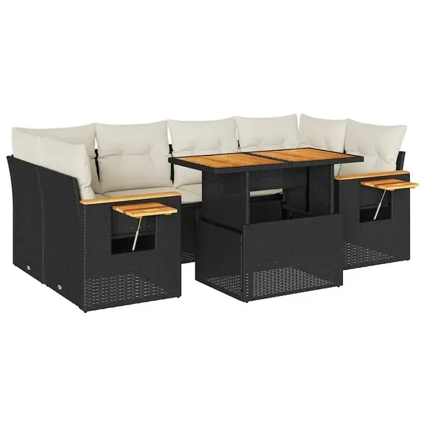 Zestaw mebli ogrodowych modułowych czarny rattan PE, 55x62x69 cm