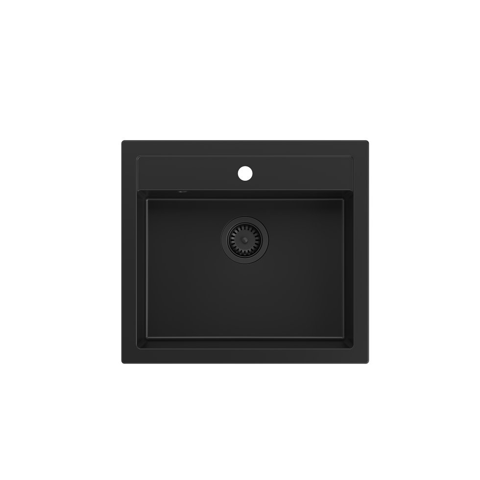 Quadron Unique Zlewozmywak granitowy jednokomorowy BILL 110 GRANITEQ PURE CARBON z czarnym odpływem