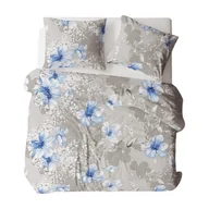 Pościel - Pościel flanelowa 160x200 1324N szara niebieska kwiaty na guziki Flanela Komfort - miniaturka - grafika 1