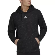 Bluzy sportowe męskie - Bluza adidas Essentials Melange French Terry Hoodie HE1787 - czarna - Adidas - miniaturka - grafika 1