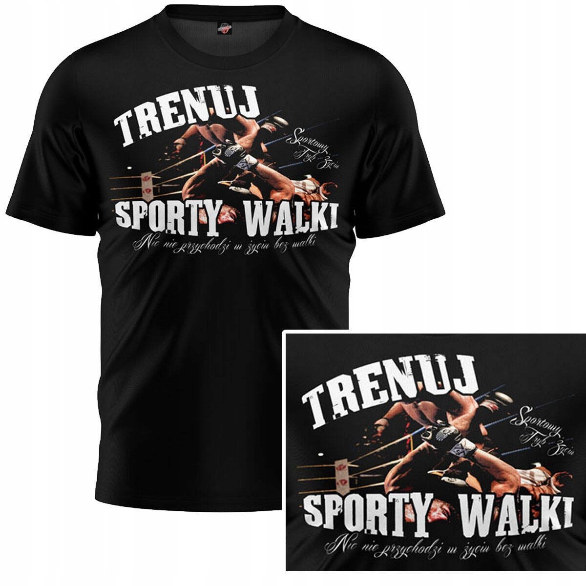 Koszulka T-Shirt Męski Bawełniany Trenuj Sporty Walki Czarna R. Xl