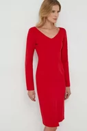 Sukienki - Sisley sukienka kolor czerwony midi prosta - miniaturka - grafika 1