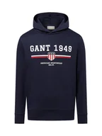 Swetry męskie - Gant Męski sweter z kapturem Mężczyźni niebieski nadruk, M - miniaturka - grafika 1