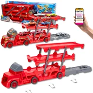 Samochody i pojazdy dla dzieci - MEGA TIR Z WYRZUTNIĄ I RESORAKAMI 3-POZIOMOWA LAWETA + 6 AUTEK ZESTAW MOTORYZACYJNY DLA DZIECI PREZENT 3+ EBOOK-3 - miniaturka - grafika 1