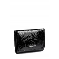 Portfele - Czarny Portfel Damski Skóra Naturalna LUIGISANTO RFID Lakierowany Zgrabny - miniaturka - grafika 1