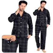 Piżamy damskie - PIŻAMA MĘSKA BAWEŁNIANA MORELLA OCIEPLANA DŁUGI RĘKAW I SPODNIE CZARNA KRATKA 041 L - miniaturka - grafika 1