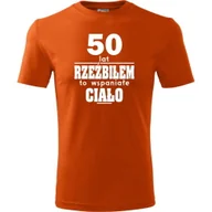 Koszulki męskie - Męska Koszulka z Nadrukiem 50 lat rzeźbiłem to wspaniałe ciało na Prezent pomarańczowy 4XL - miniaturka - grafika 1