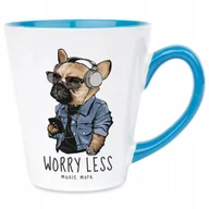 Kubki - Kubek Latte Niebiesko Biały WORRY LESS MUSIC MORE 300 ml Na Prezent Wzory - miniaturka - grafika 1