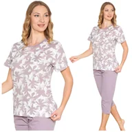 Piżamy damskie - PIŻAMA DAMSKA BAWEŁNIANA KRÓTKI RĘKAW SPODNIE 3/4 ELEGANCKA WYGODNA LETNIA Z KRÓTKIM RĘKAWEM M - miniaturka - grafika 1