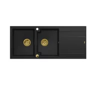 Zlewozmywaki - Quadron HQE11650U7_PVDG1_P2O Evan 121 pure carbon - czarny mat/złoty - granitowy - wpuszczany w blat - ociekacz - miniaturka - grafika 1