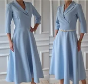 Sukienki - Błękitna sukienka z kołnierzem 34-50 - miniaturka - grafika 1