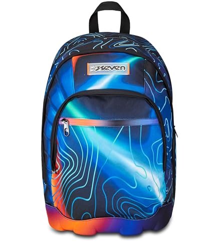Seven Plecak szkolny podwójny, niebieski, Mapset Boy, plecak z podwójną komorą z kieszenią na komputer lub tablet, kieszenią na butelkę i organizerem, plecak gimnazjalny i wyższy, chłopiec, Niebieska,