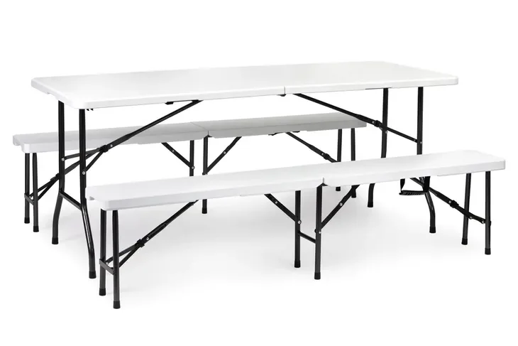 Zestaw Cateringowy Stół Bankietowy 180 Cm 2 Ławki Biały Multigarden