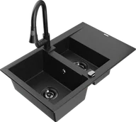 Zlewozmywaki z baterią - Mexen Gaspar zlewozmywak granitowy 1,5-komorowy z ociekaczem i baterią kuchenną Elia, czarny/srebrny - 6507-73-670101-70-B - miniaturka - grafika 1