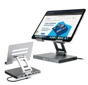 Akcesoria do tabletów i e-booków - REAGLE ALUMINIOWY STOJAK PODSTAWKA IPAD TABLET + HUB HDMI 4K 60Hz PD USB-C - miniaturka - grafika 1