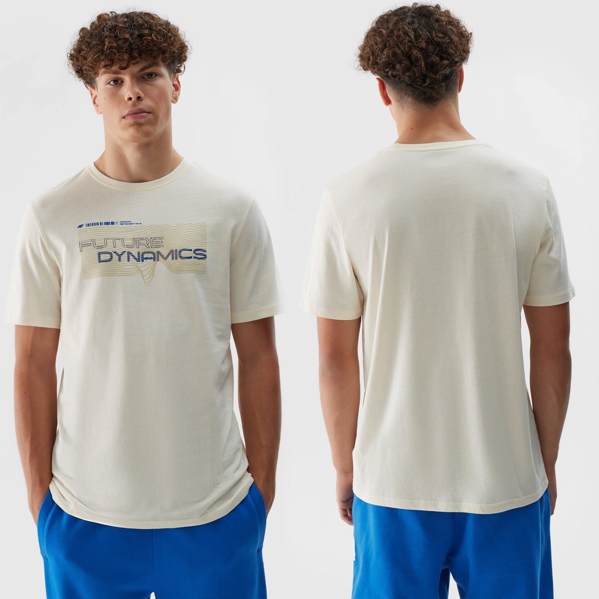 Koszulka Męska 4F T-shirt Biały z nadrukiem 4FWAW24TTSHM1655 M Złamana biel