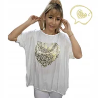 Bluzki damskie - PIĘKNA BLUZKA ATŁAS złote serce panter wiskoza bawełna tunika 50 52 5XL 6XL - miniaturka - grafika 1