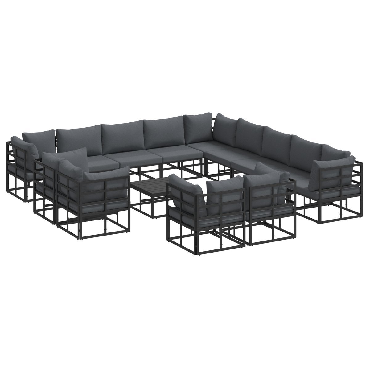 vidaXL Zestaw Sof na Ogród 14 pcs Czarny 70 x 70 x 32 cm Aluminium