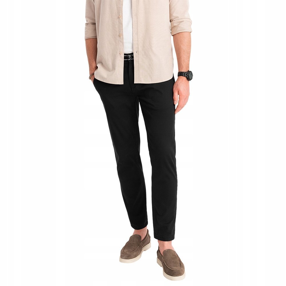 Spodnie męskie chino z ozdobną taśmą w pasie - czarne V1 OM-PACP-0118 L