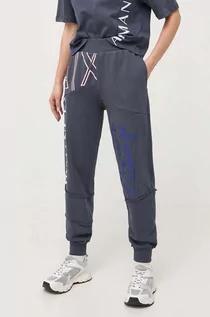 Spodnie damskie - Armani Exchange spodnie dresowe bawełniane kolor szary z nadrukiem - grafika 1